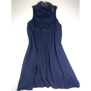 Altar'd State Navy Blue High Lace Neck Sleeveless Mini Shift Dress Women's Small